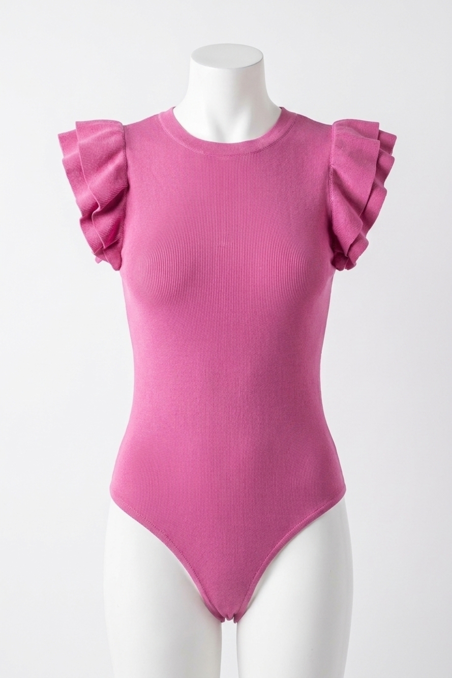 NEW EE:SOME shellie ruffle sleeve bodysuit in pink